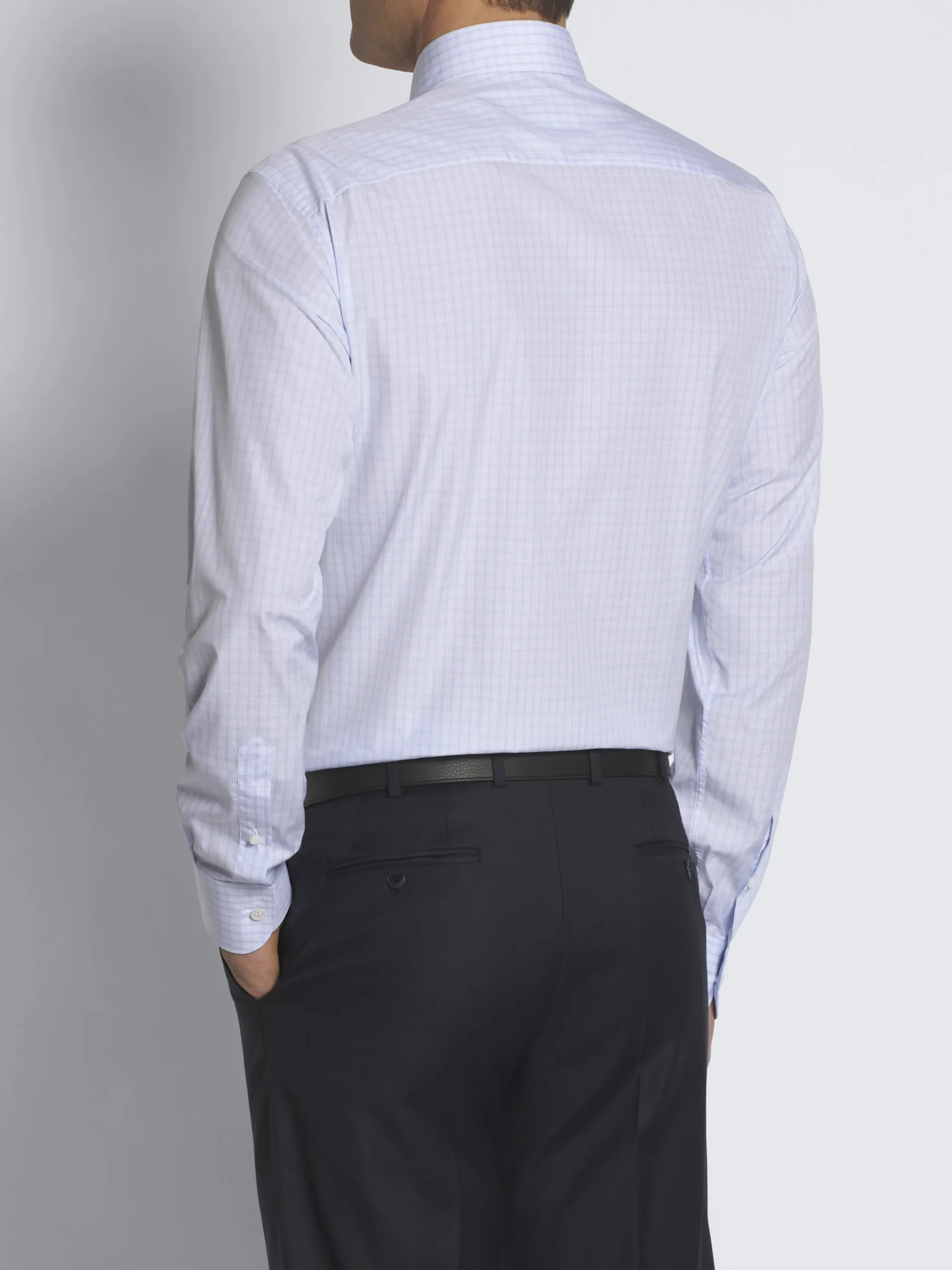 White and light blue checked Giza 45 cotton formal shirt