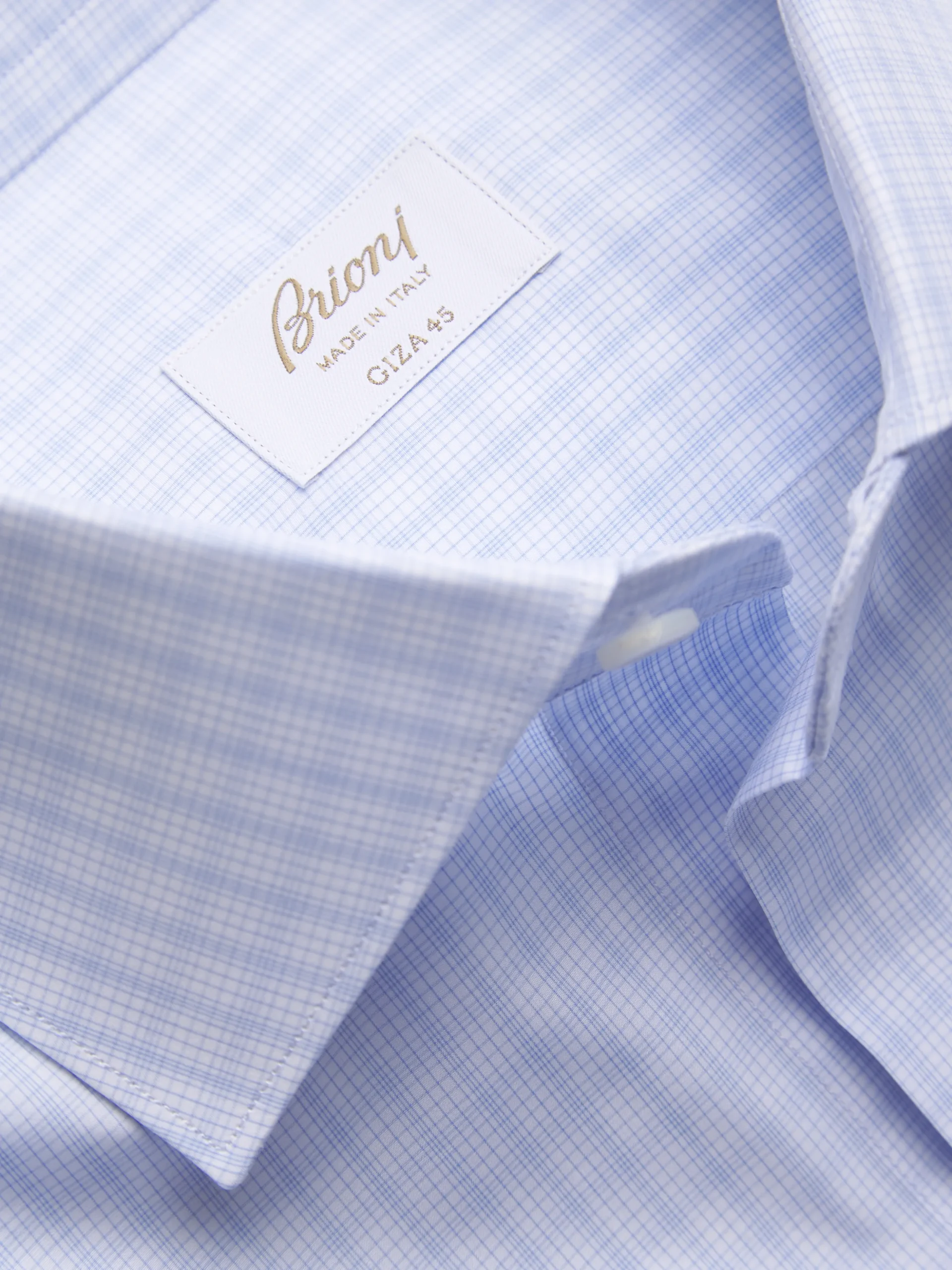 White and light blue checked Giza 45 cotton formal shirt