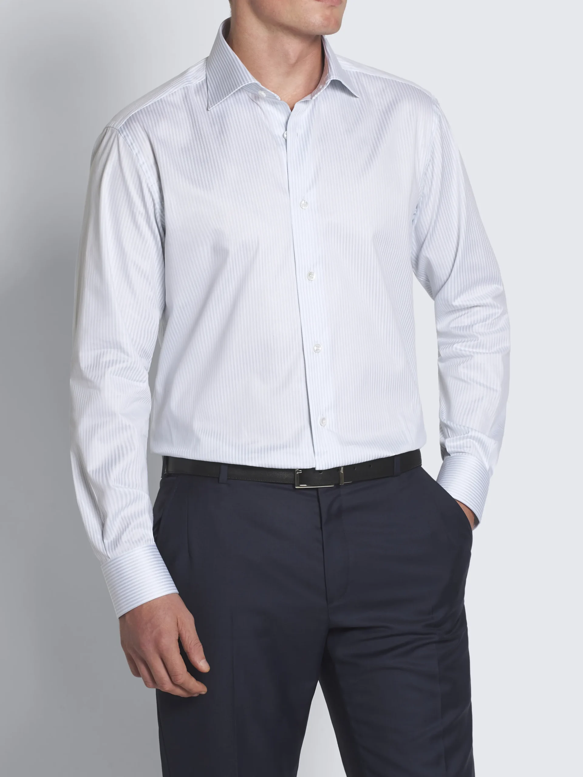 White and light blue striped organic cotton formal shirt