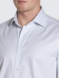 White and light blue striped organic cotton formal shirt
