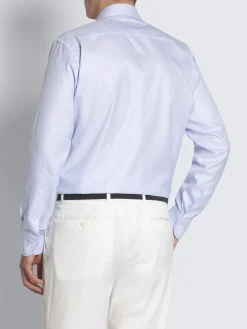White and light blue striped Sea Island cotton twill formal shirt