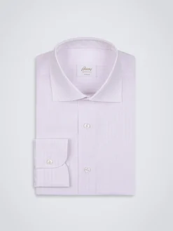 White and lilac checked Giza 45 cotton formal shirt