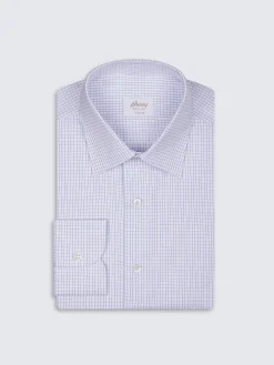 White and lilac micro-checked Ginza 45 cotton formal shirt
