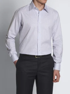 White and lilac micro-checked Ginza 45 cotton formal shirt