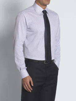 White and lilac striped cotton formal shirt