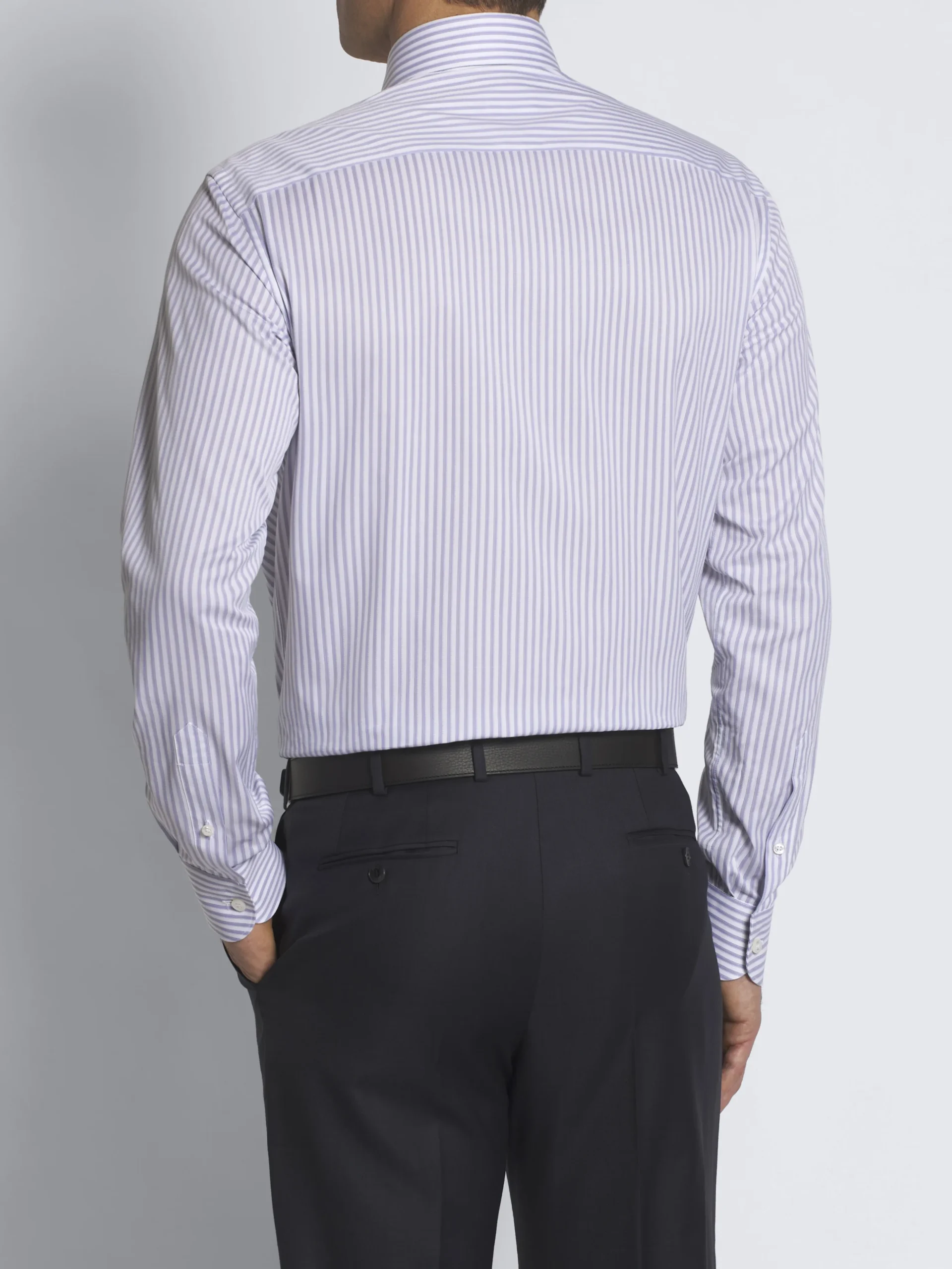 White and lilac striped cotton formal shirt