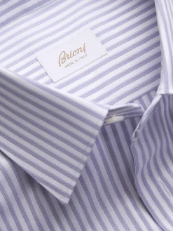 White and lilac striped cotton formal shirt