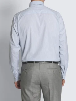 White and petroleum blue checked cotton hidden button-down shirt