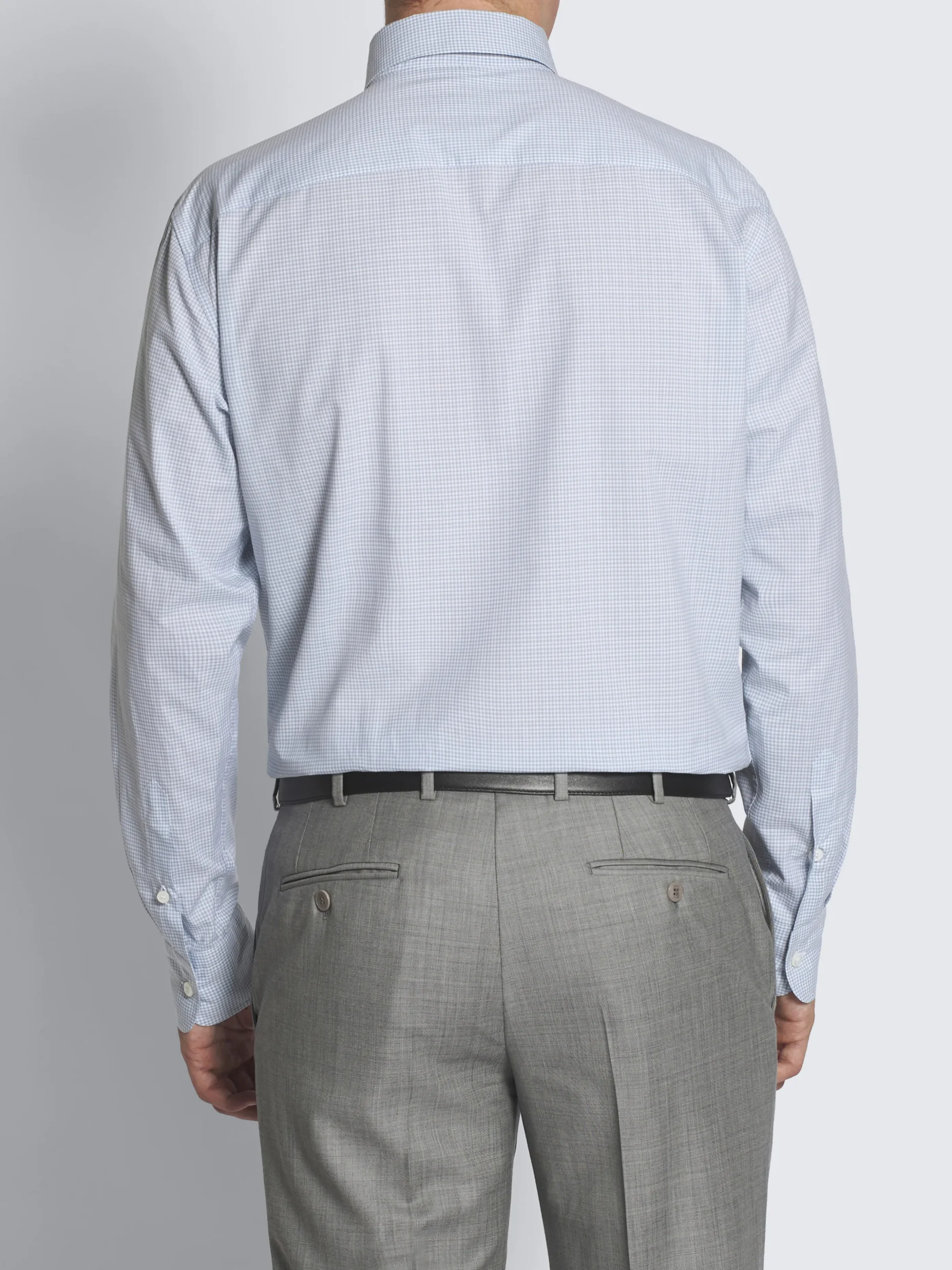 White and petroleum blue checked cotton hidden button-down shirt