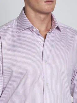 White and pink striped organic cotton formal shirt