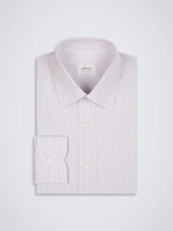 White and purple striped Giza 45 cotton formal shirt