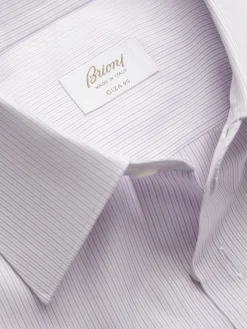 White and purple striped Giza 45 cotton formal shirt