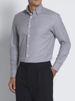 White and royal blue cotton hidden button down shirt