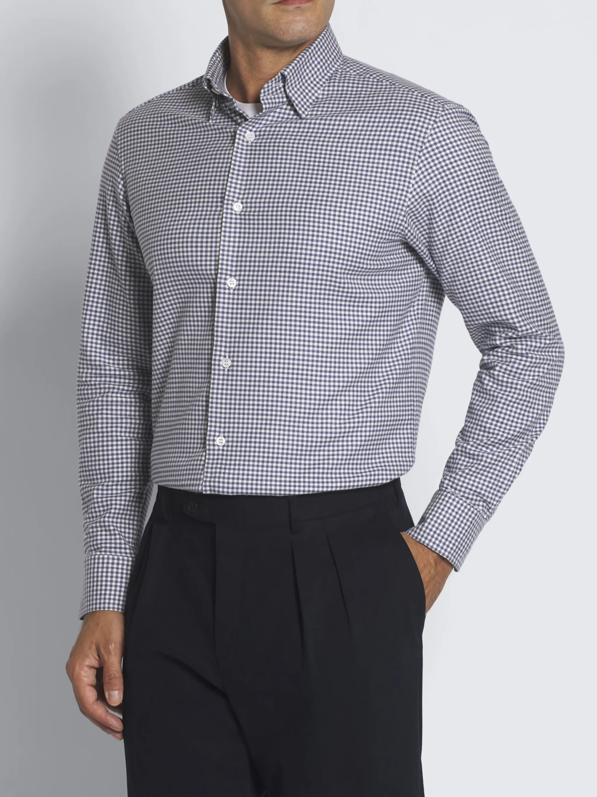 White and royal blue cotton hidden button down shirt