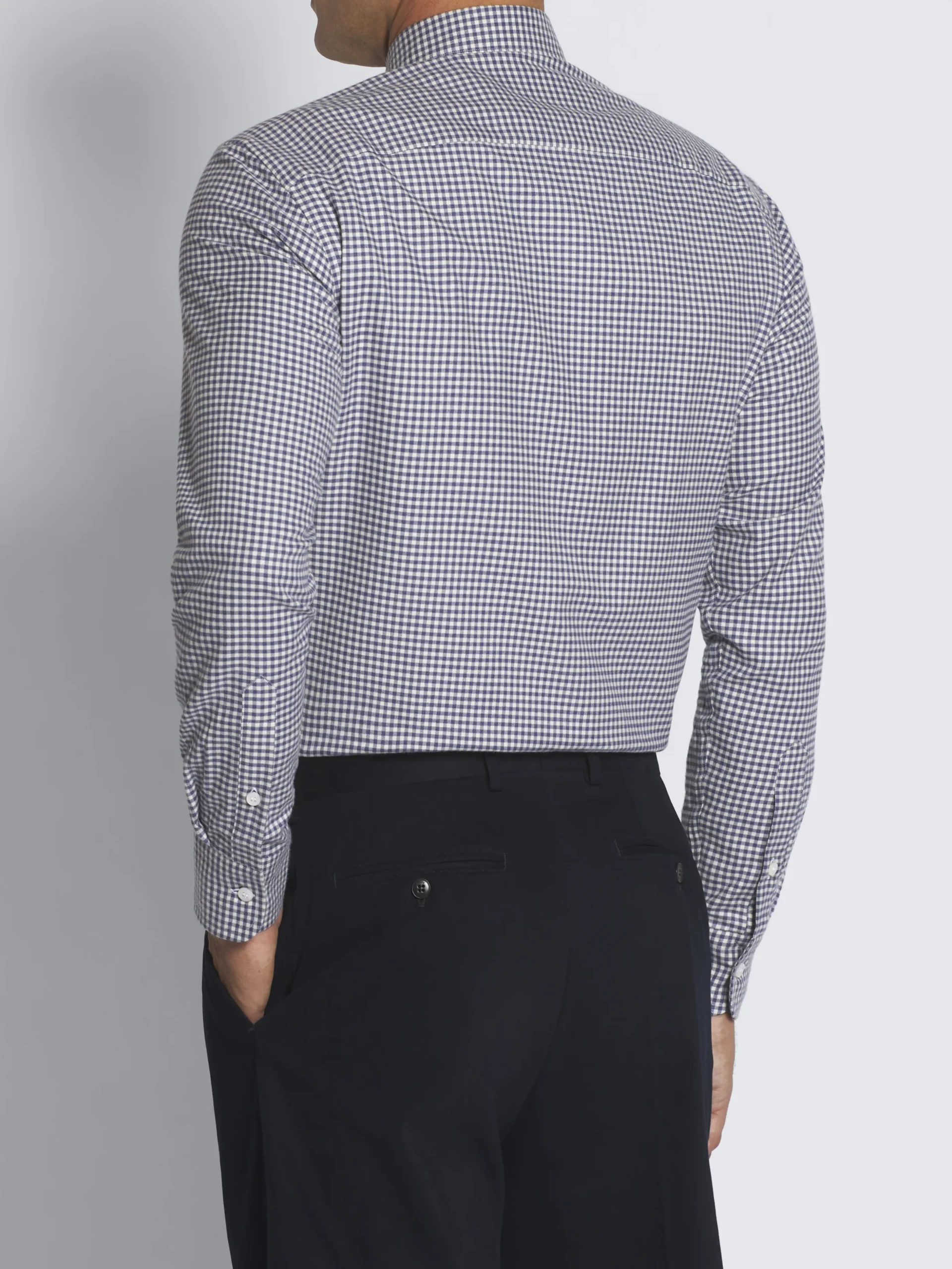 White and royal blue cotton hidden button down shirt