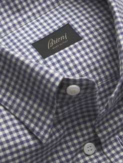 White and royal blue cotton hidden button down shirt