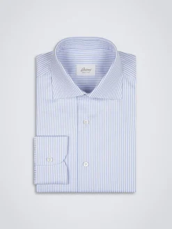 White and sky blue striped organic cotton formal shirt