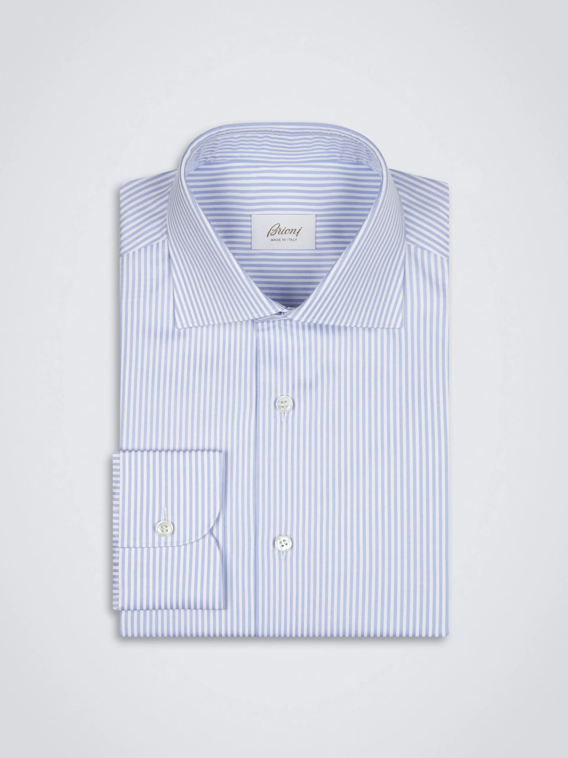 White and sky blue striped organic cotton formal shirt