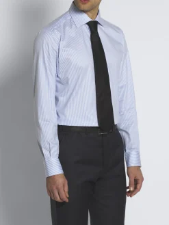 White and sky blue striped organic cotton formal shirt