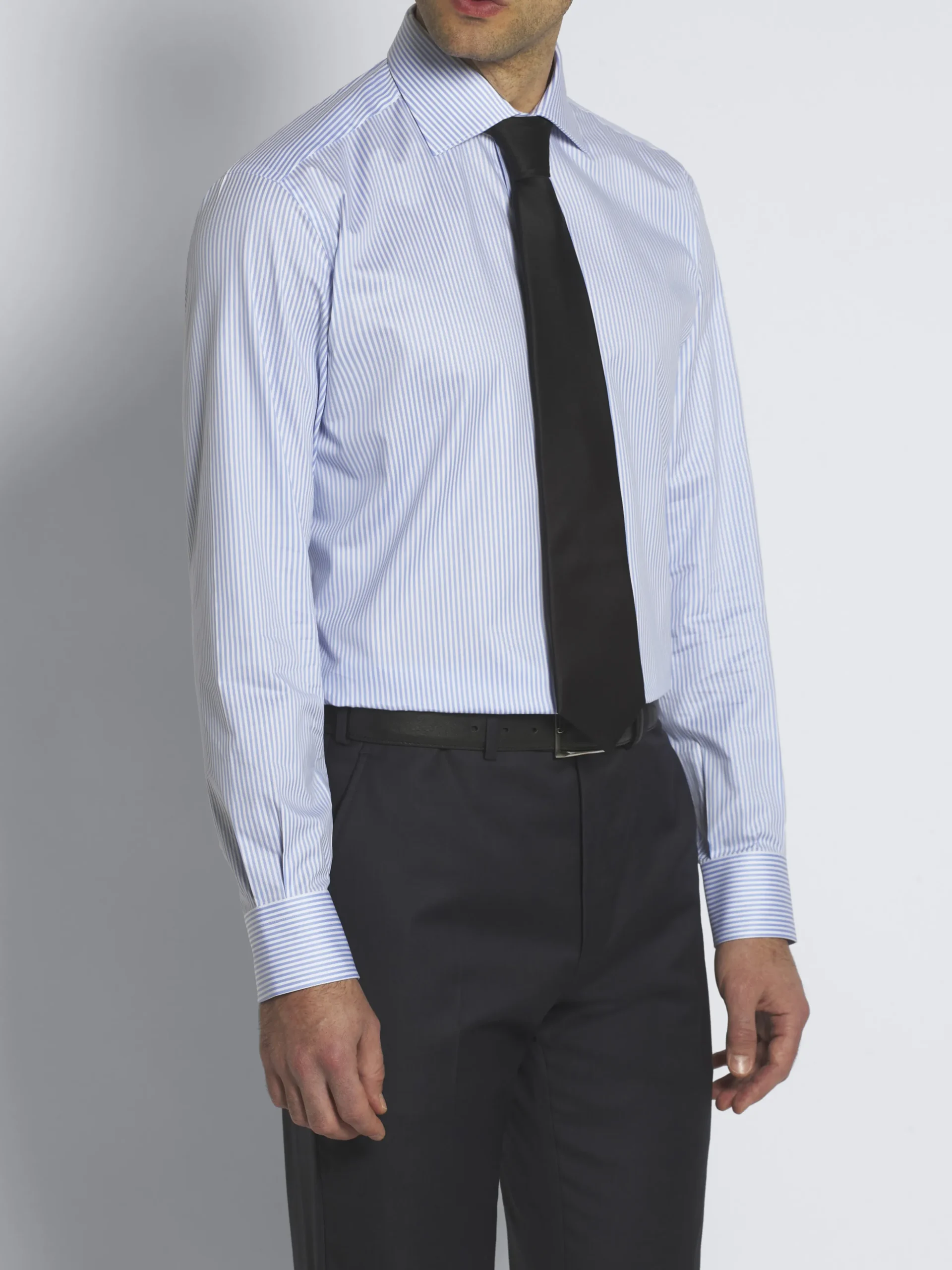 White and sky blue striped organic cotton formal shirt