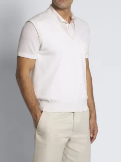 White cotton, silk and cashmere vest