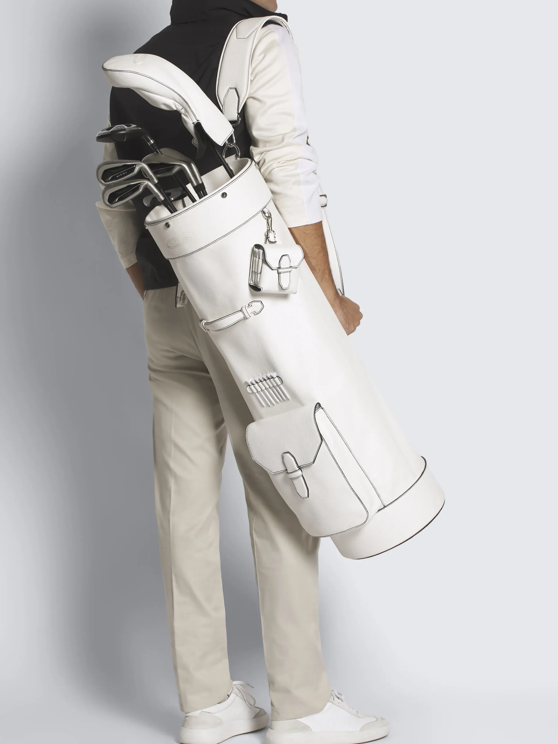 White grained leather golf club holder
