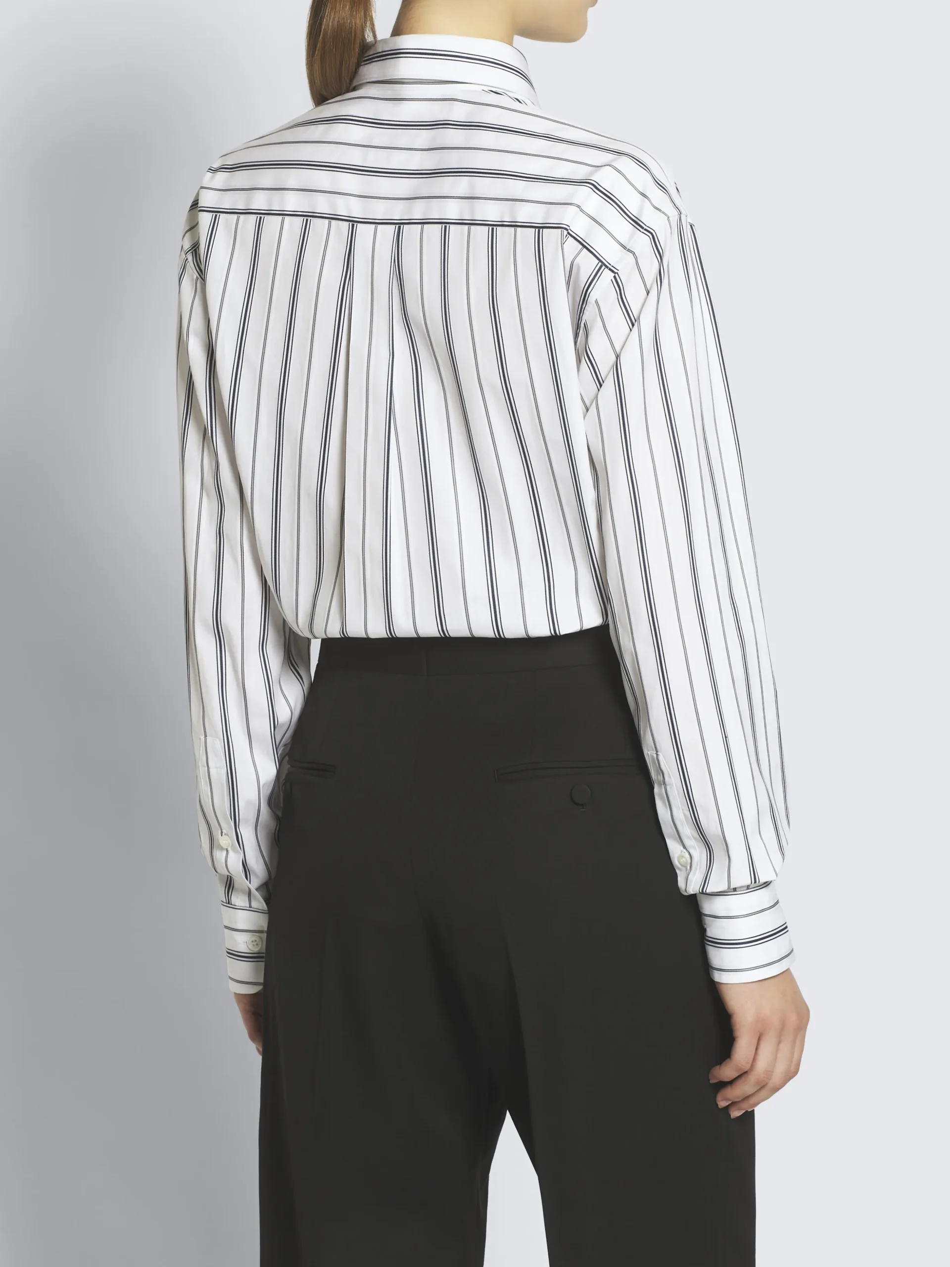 White, navy blue and lead grey striped cotton shirt