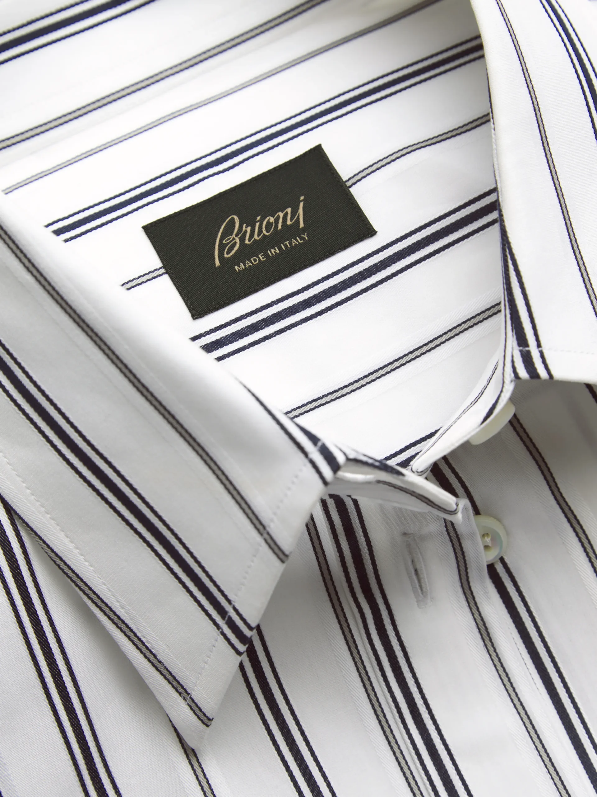 White, navy blue and lead grey striped cotton shirt