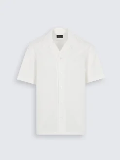 White silk seersucker cuban shirt