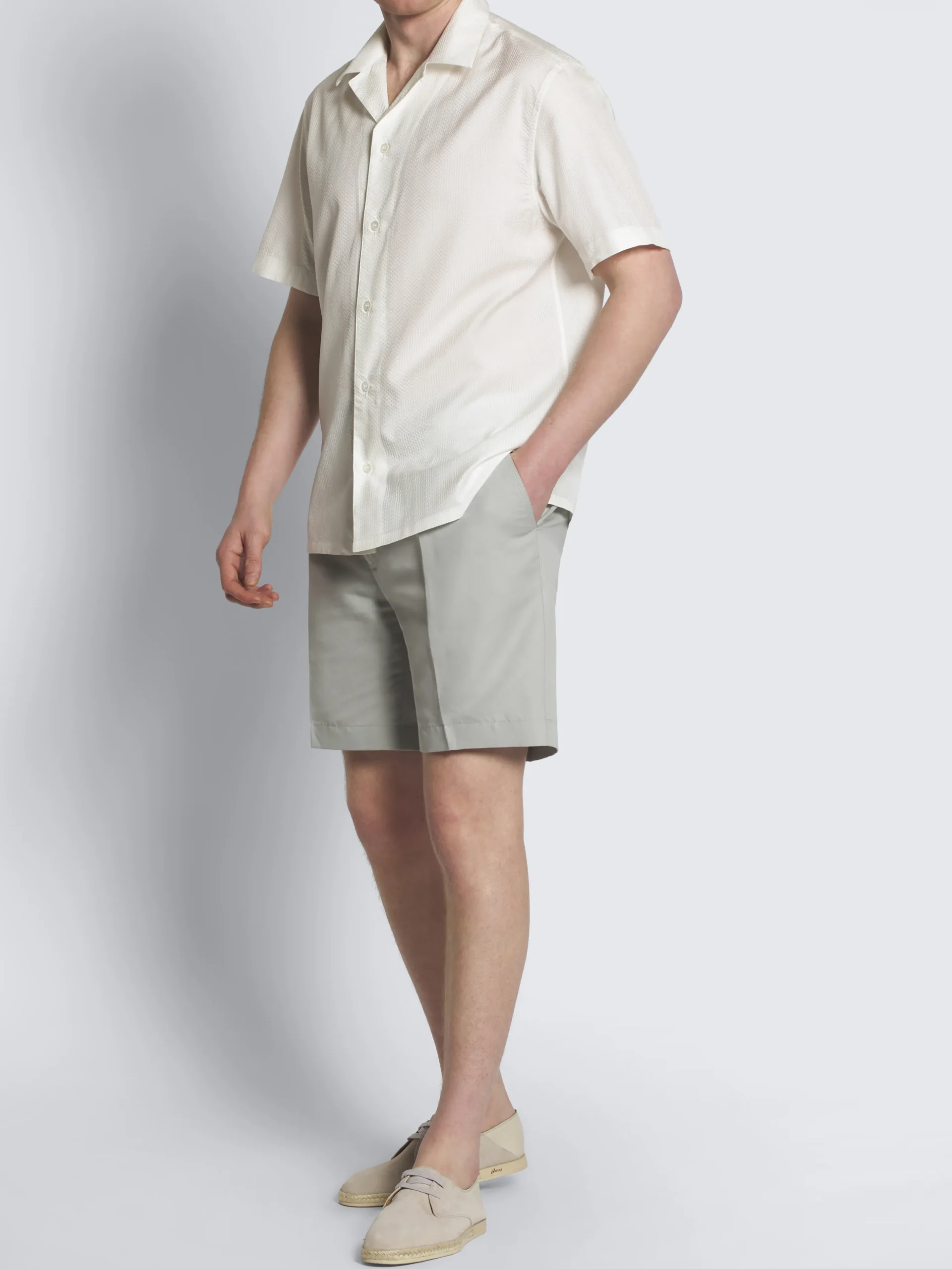 White silk seersucker cuban shirt