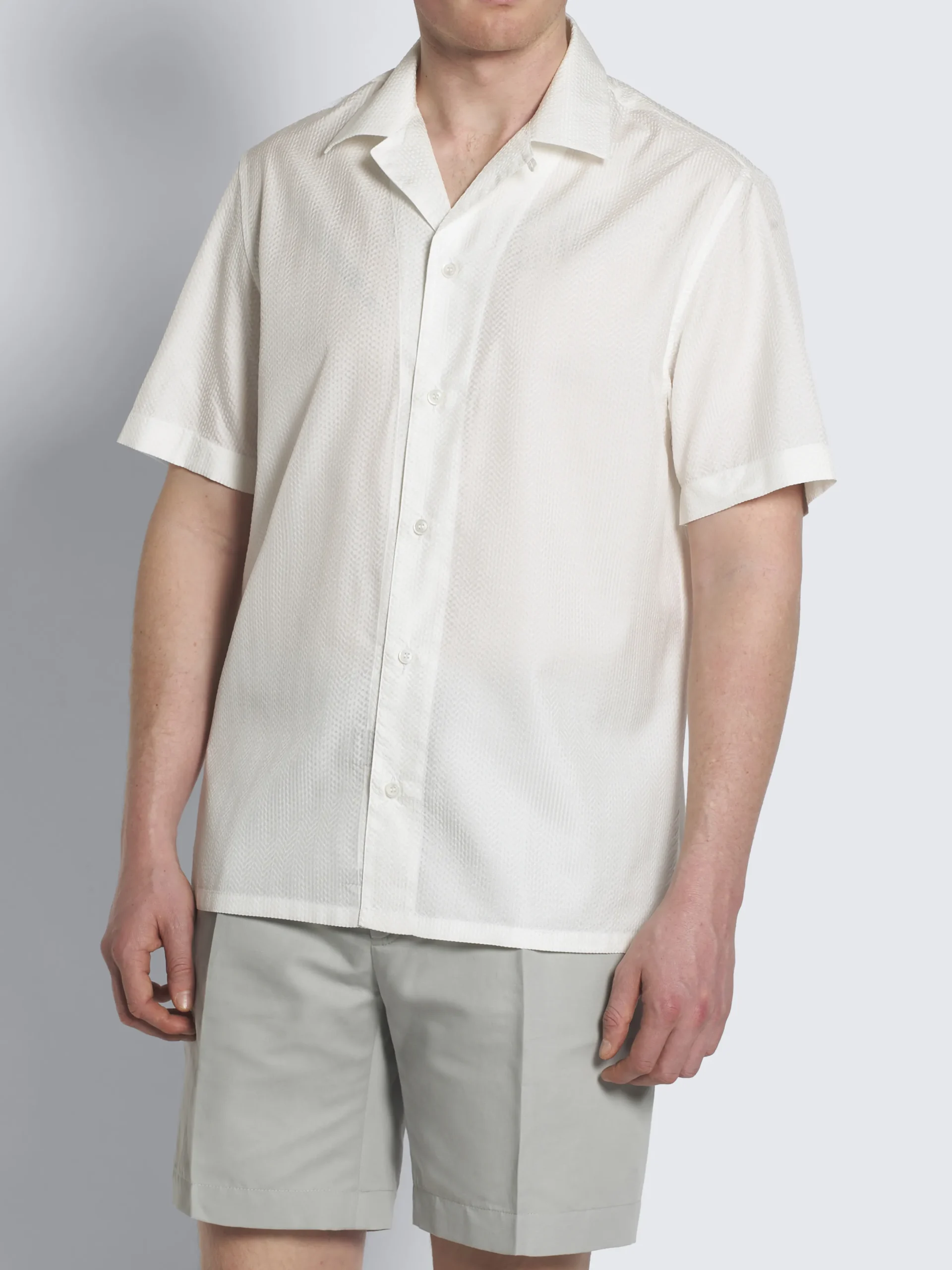 White silk seersucker cuban shirt