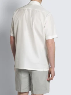 White silk seersucker cuban shirt