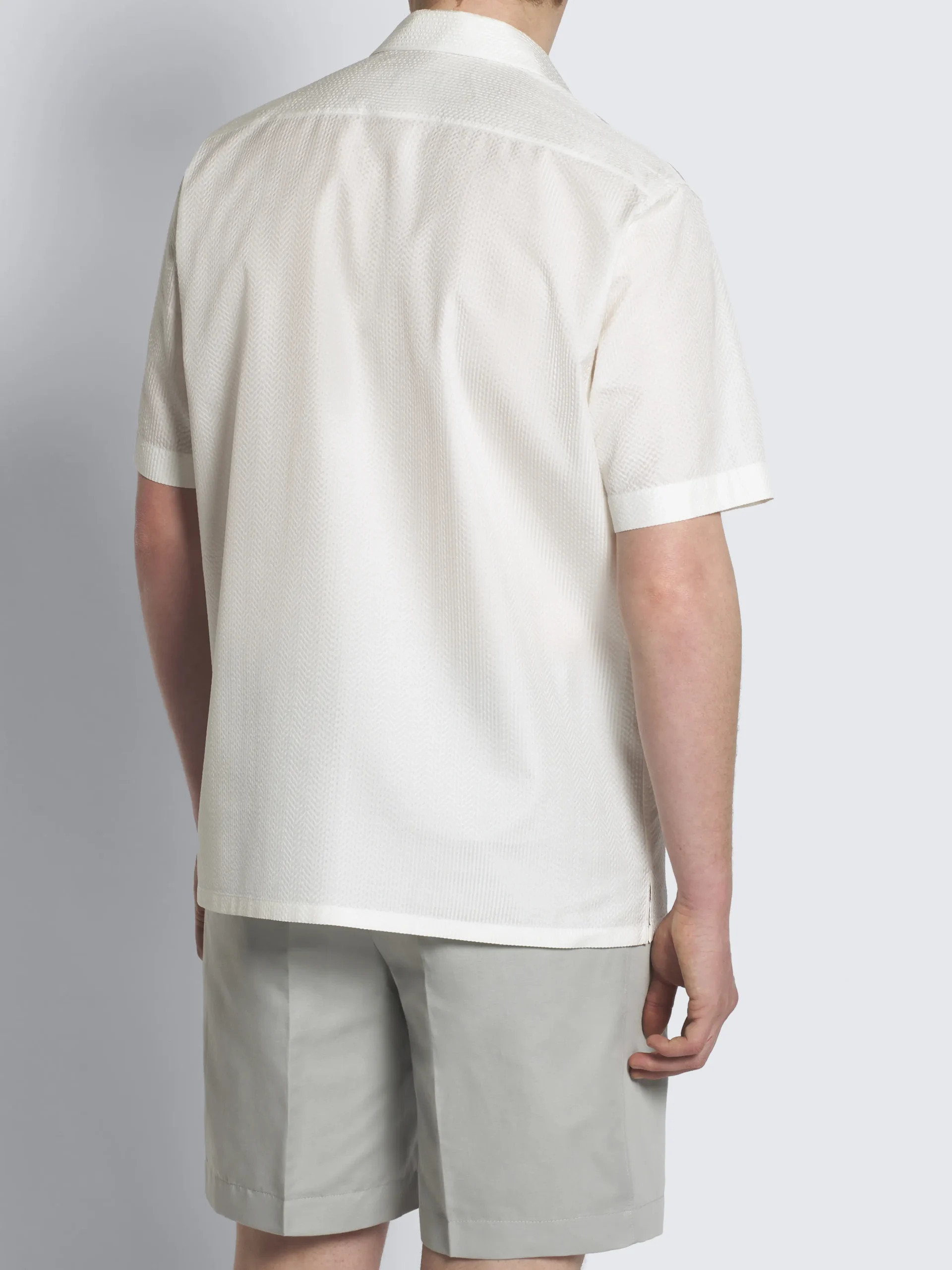 White silk seersucker cuban shirt
