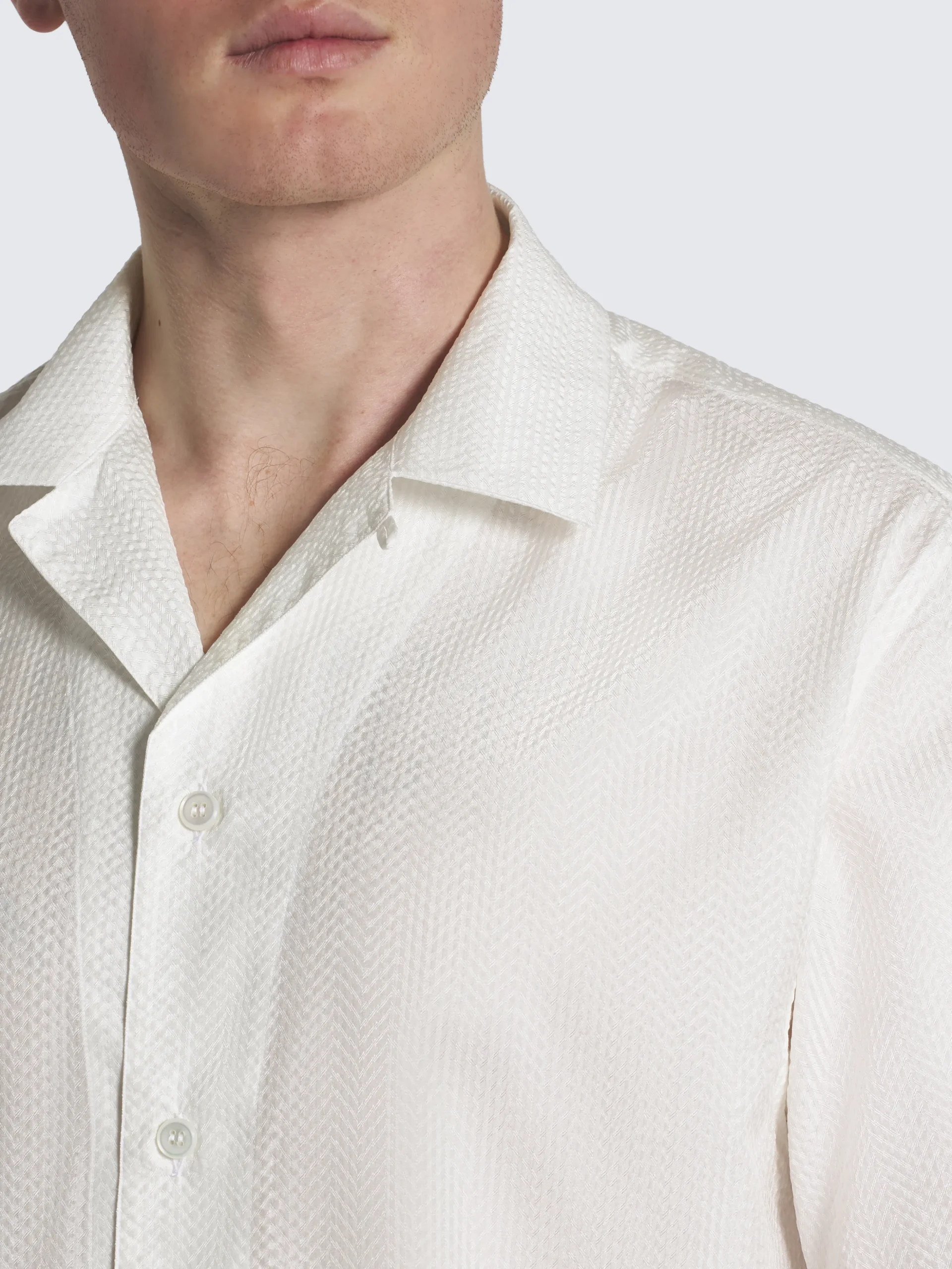 White silk seersucker cuban shirt