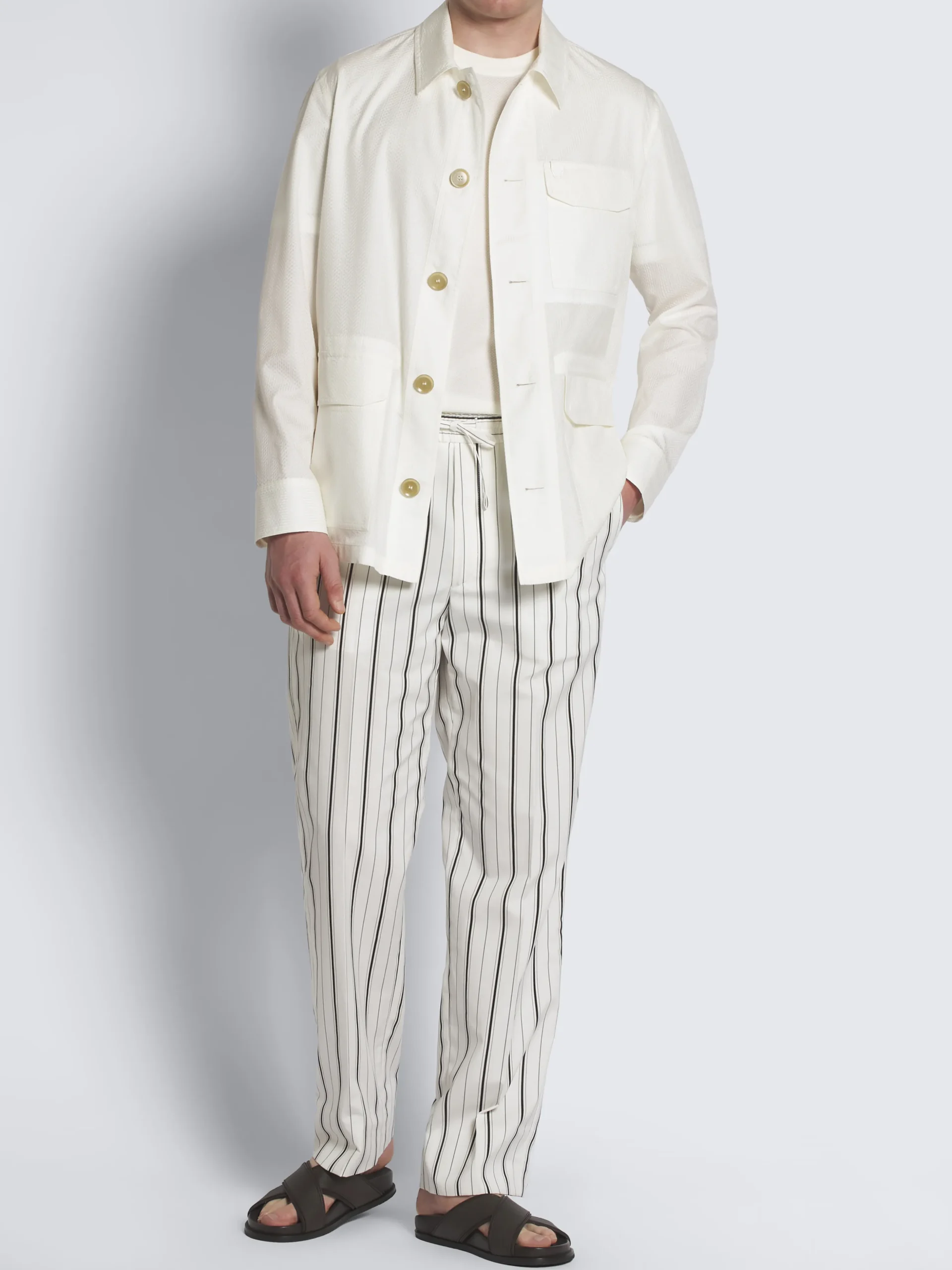 White silk seersucker workwear jacket